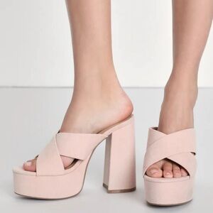 Lulus Aliany nude suede 5 inch platform mule slide heels size 7.5 NWT